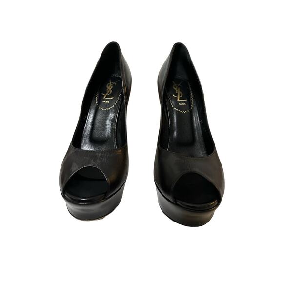 Yves Saint Laurent Black leather peep toe chunky platform pumps size 38 - Picture 5 of 9